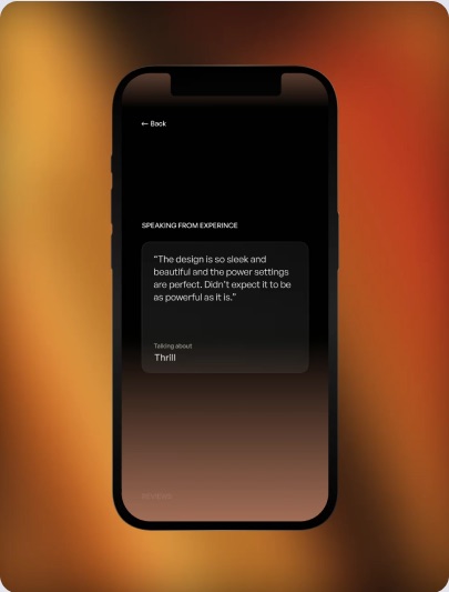 Product app interface in a phone on warm gradient